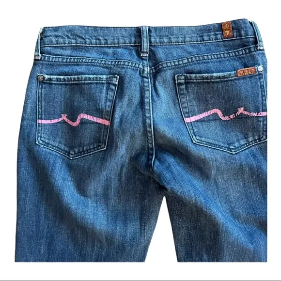 7 for All Mankind Women Jeans Low Rise Medium Wash Pockets Flare Blue 29 - Picture 8 of 9